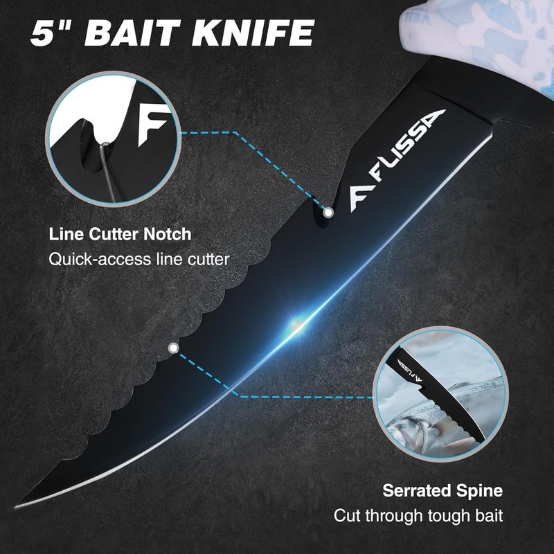 FLISSA Fillet Knife Set with 5"/6"/7"/9" Fillet Knives, Sharpener, Protective Sheath, Portable Roll Bag, Gifts for Fishermen, Saltwater & Freshwater Use - Image 4